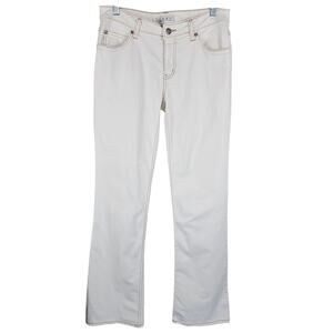 CABI Midrise Boot Cut Jean Cream Brown Stitching Women's Size 6